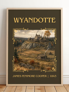 Wyandotté Classic Book Art Print by James Fenimore Cooper – framed print leaning on a wooden floor