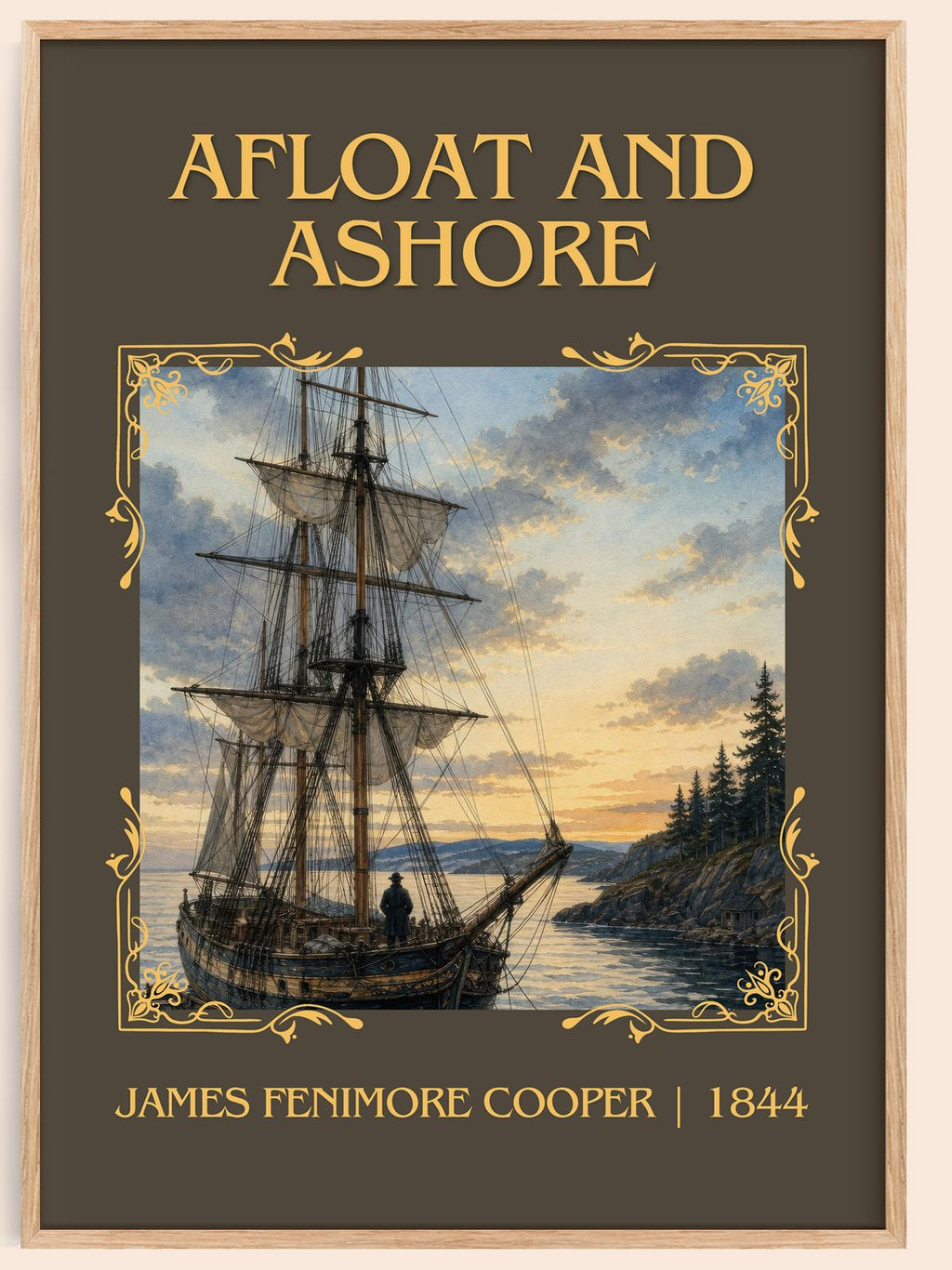 Afloat And Ashore Classic Book Art Print by James Fenimore Cooper – book poster