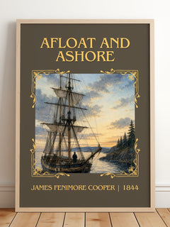 Afloat And Ashore Classic Book Art Print by James Fenimore Cooper – framed print leaning on a wooden floor
