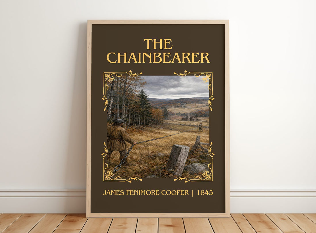 The Chainbearer Classic Book Art Print by James Fenimore Cooper – framed print leaning on a wooden floor