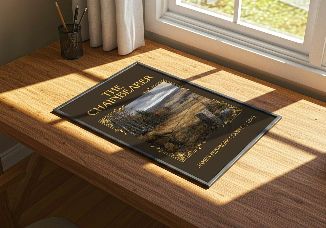 The Chainbearer Classic Book Art Print by James Fenimore Cooper – print on a sunlit desk