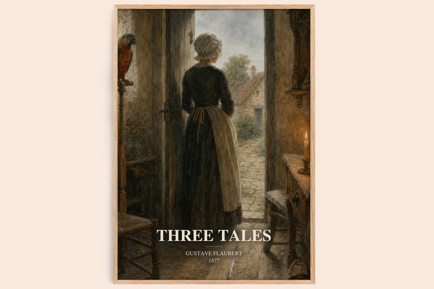 Three Tales watercolour book poster by Gustave Flaubert – framed literary art print
