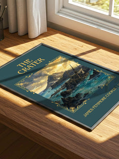 The Crater Classic Book Art Print by James Fenimore Cooper – print on a sunlit desk