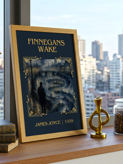 Finnegans Wake Classic Book Art Print by James Joyce – framed print on a city-view windowsill