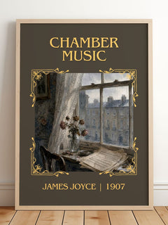Chamber Music Classic Book Art Print by James Joyce – framed print leaning on a wooden floor