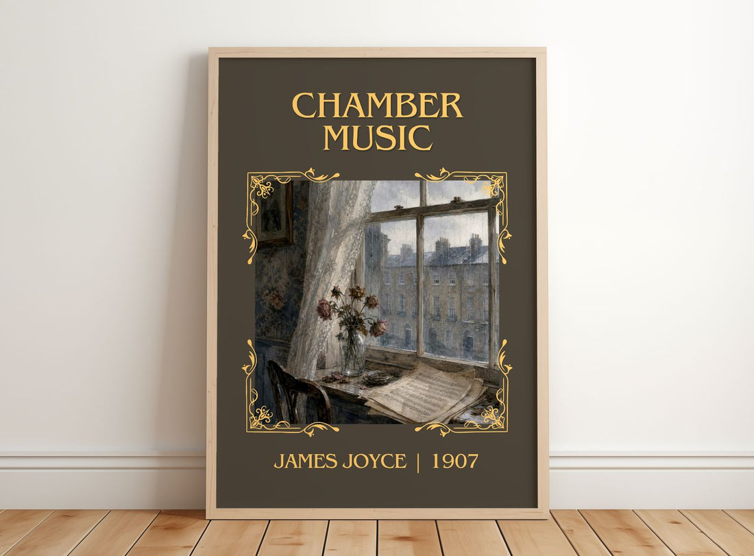 Chamber Music Classic Book Art Print by James Joyce – framed print leaning on a wooden floor