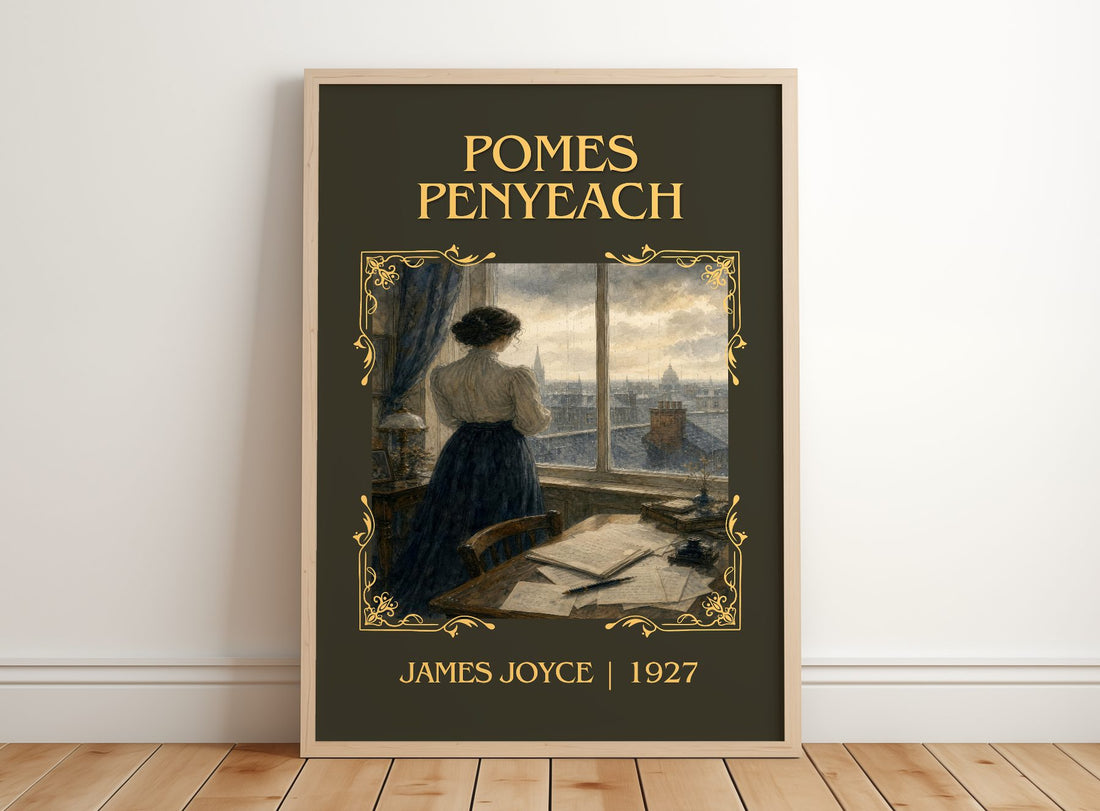 Pomes Penyeach Classic Book Art Print by James Joyce – framed print leaning on a wooden floor