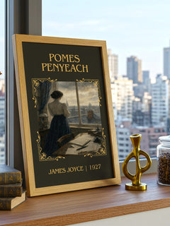 Pomes Penyeach Classic Book Art Print by James Joyce – framed print on a city-view windowsill