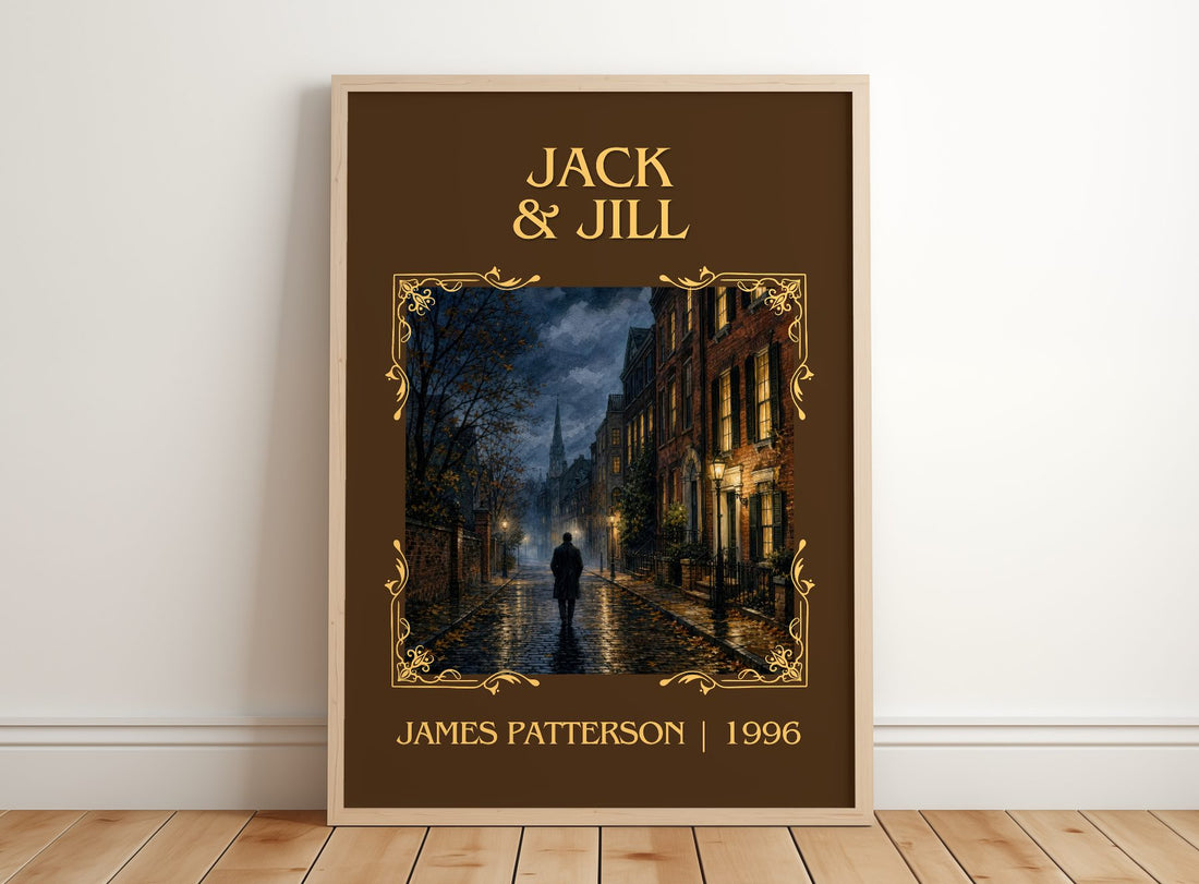 Jack & Jill Classic Book Art Print by James Patterson – framed print leaning on a wooden floor