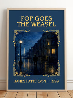 Pop Goes The Weasel Classic Book Art Print by James Patterson – framed print leaning on a wooden floor