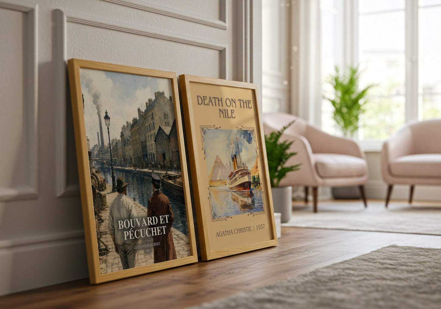 Bouvard Et Pécuchet watercolour print framed by window – literary home decor