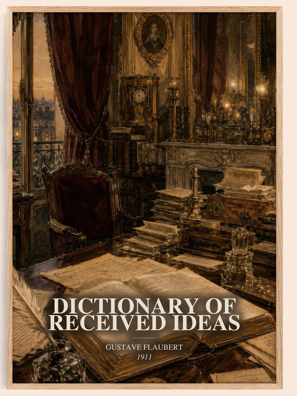 Dictionary Of Received Ideas watercolour book poster by Gustave Flaubert – framed literary art print