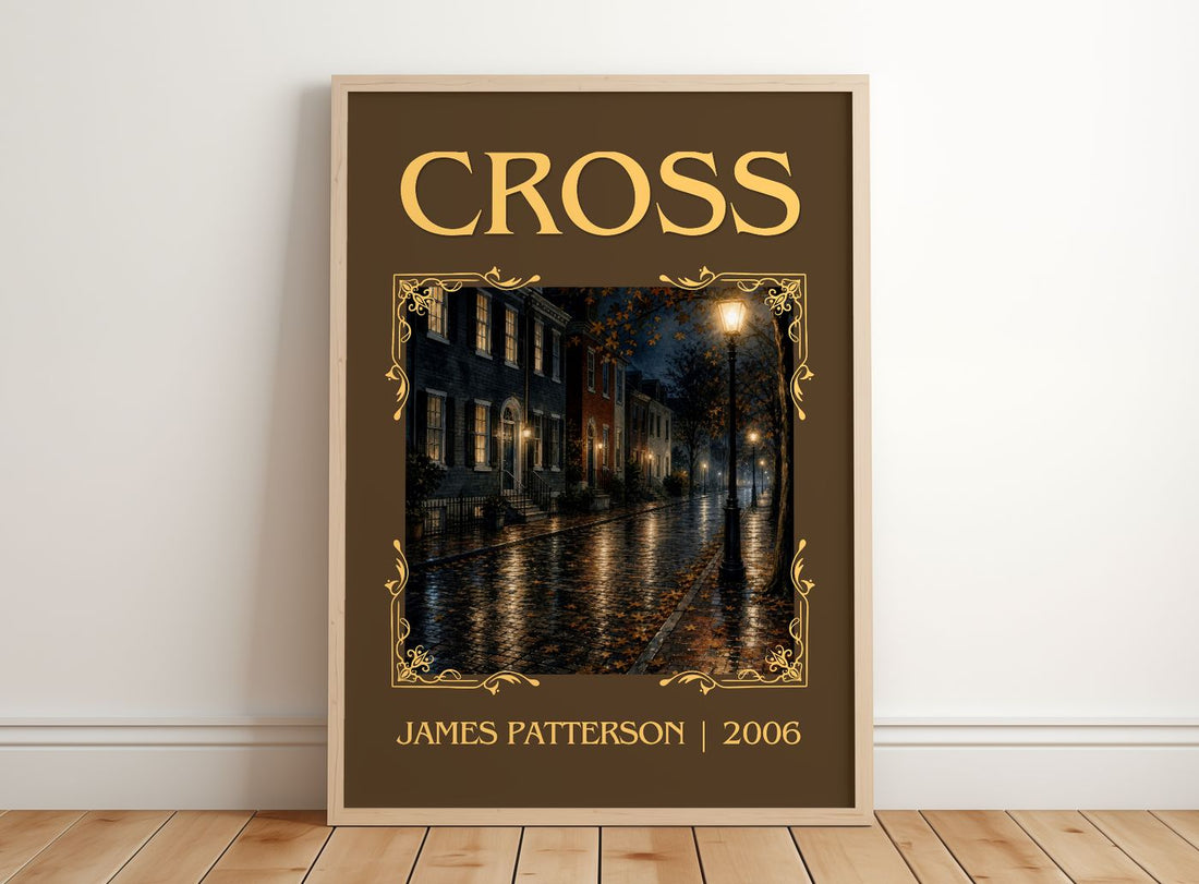 Cross Classic Book Art Print by James Patterson – framed print leaning on a wooden floor