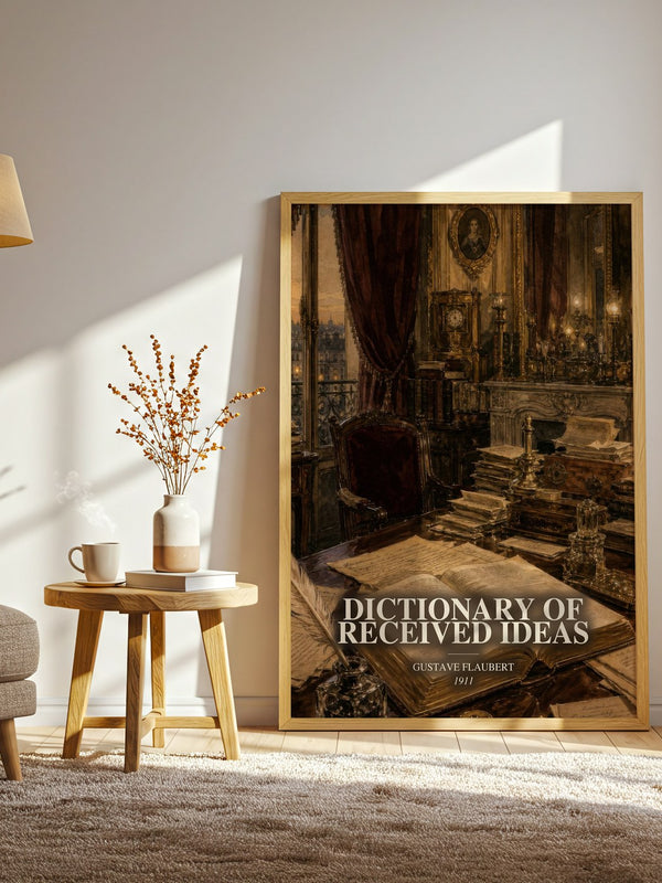 Dictionary Of Received Ideas watercolour print in frame leaning in hallway – satire wall art