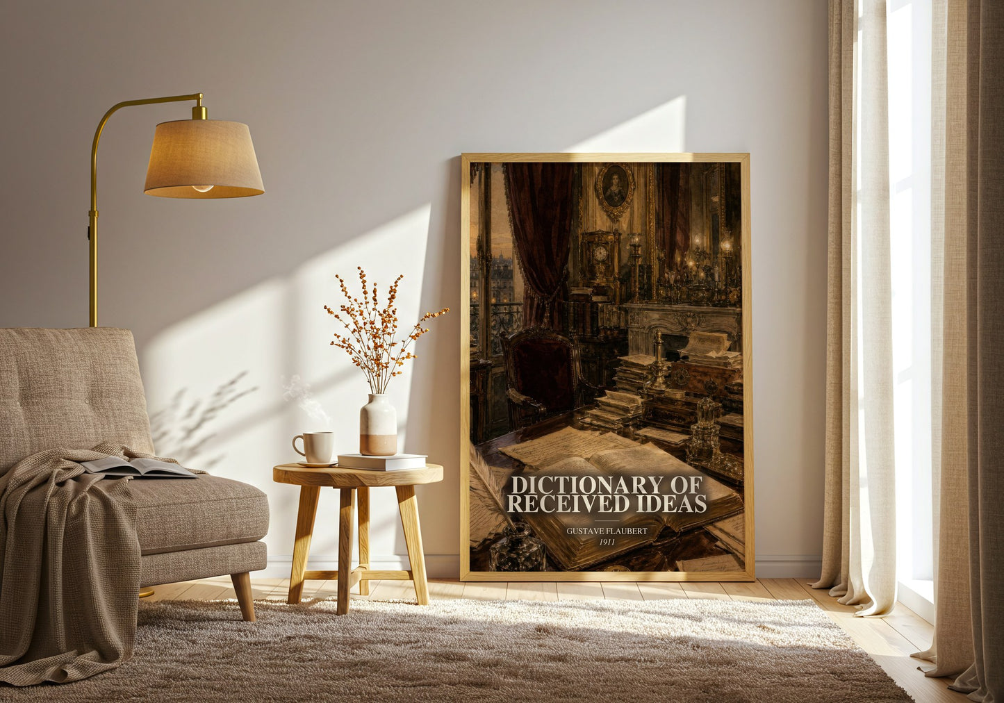 Dictionary Of Received Ideas watercolour print in frame leaning in hallway – satire wall art