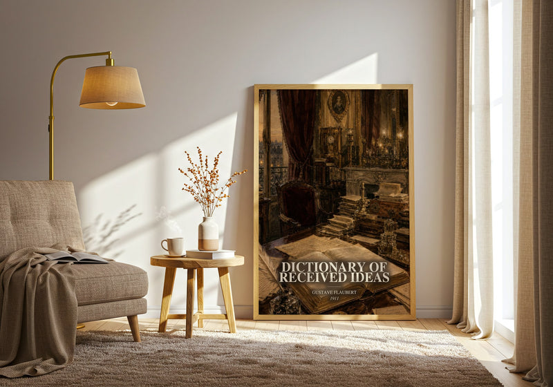 Dictionary Of Received Ideas watercolour print in frame leaning in hallway – satire wall art