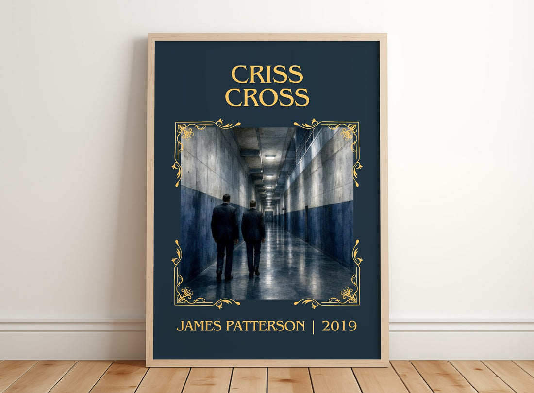 Criss Cross Classic Book Art Print by James Patterson – framed print leaning on a wooden floor