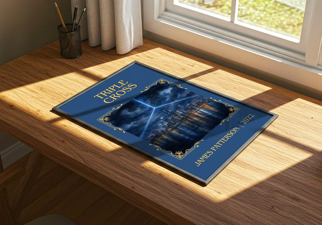 Triple Cross Classic Book Art Print by James Patterson – print on a sunlit desk