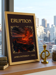 Eruption Classic Book Art Print by James Patterson – framed print on a city-view windowsill