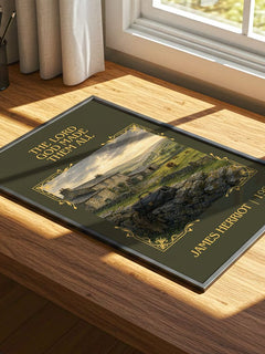 The Lord God Made Them All Classic Book Art Print by James Herriot – print on a sunlit desk