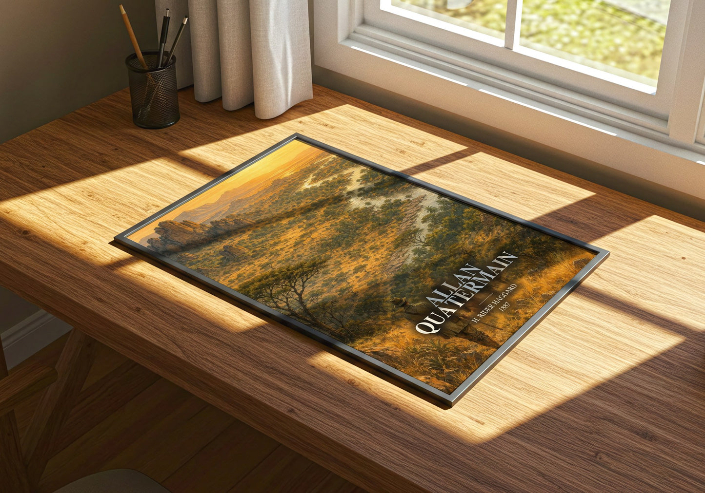 Allan Quatermain watercolour book poster framed on wall – adventure wall art