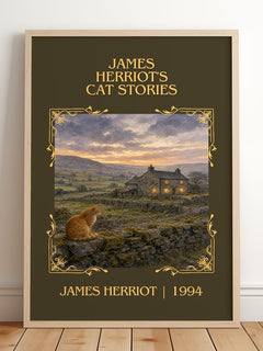 James Herriot's Cat Stories Classic Book Art Print by James Herriot – framed print leaning on a wooden floor
