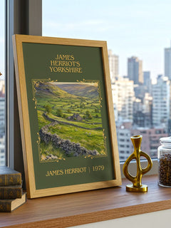 James Herriot's Yorkshire Classic Book Art Print by James Herriot – framed print on a city-view windowsill