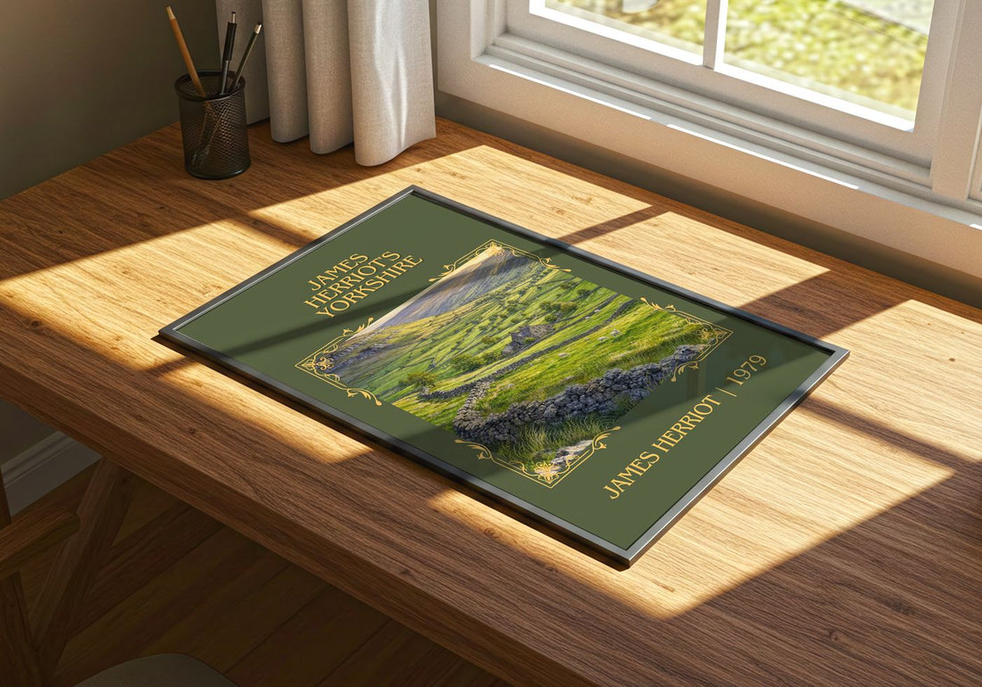 James Herriot's Yorkshire Classic Book Art Print by James Herriot – print on a sunlit desk