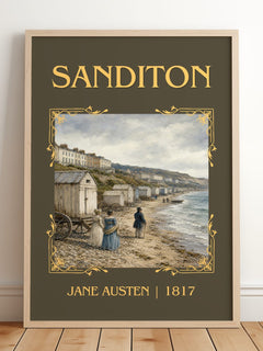 Sanditon Classic Book Art Print by Jane Austen – framed print leaning on a wooden floor