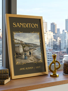 Sanditon Classic Book Art Print by Jane Austen – framed print on a city-view windowsill