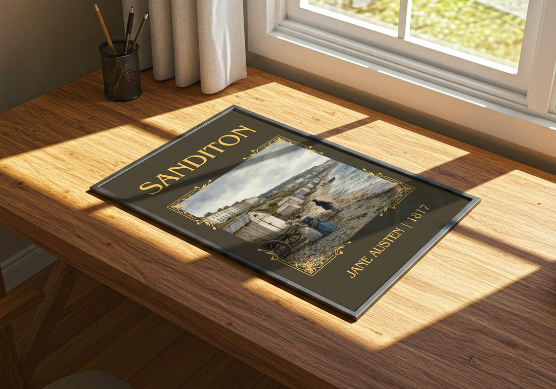Sanditon Classic Book Art Print by Jane Austen – print on a sunlit desk