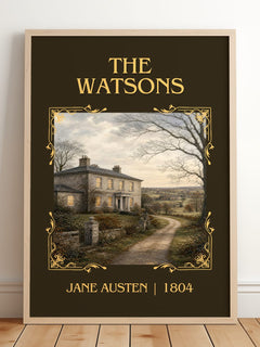 The Watsons Classic Book Art Print by Jane Austen – framed print leaning on a wooden floor