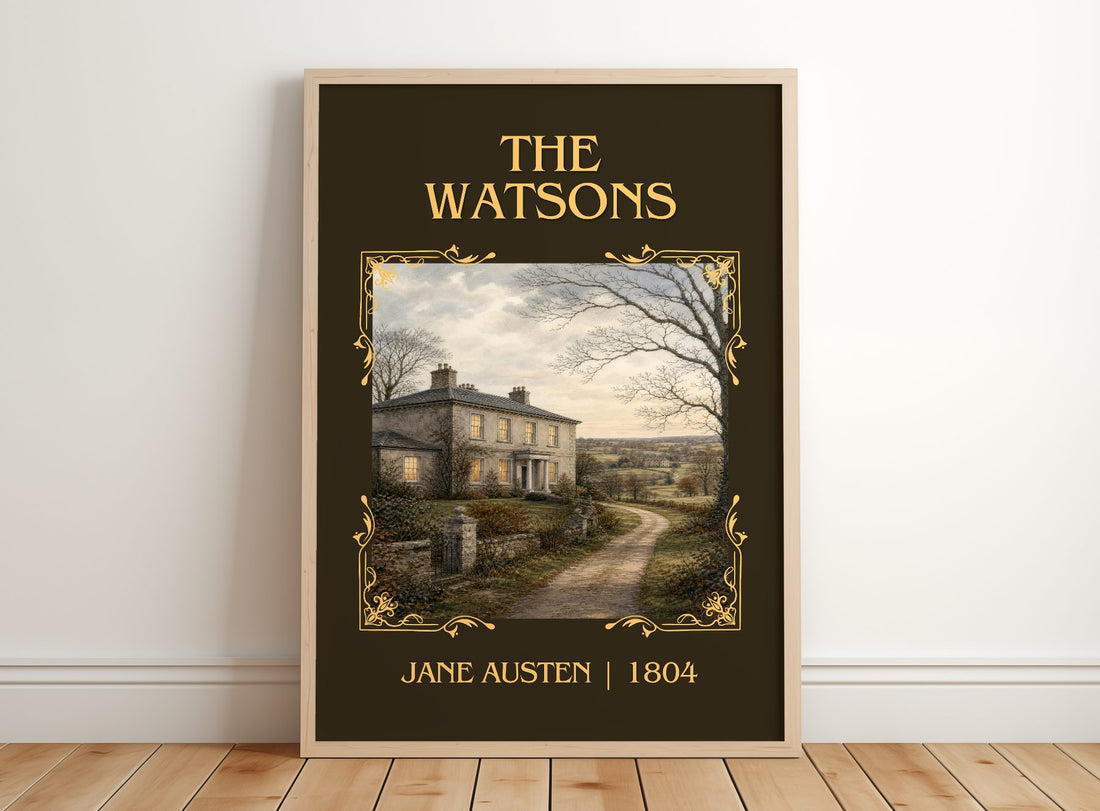 The Watsons Classic Book Art Print by Jane Austen – framed print leaning on a wooden floor