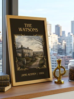 The Watsons Classic Book Art Print by Jane Austen – framed print on a city-view windowsill