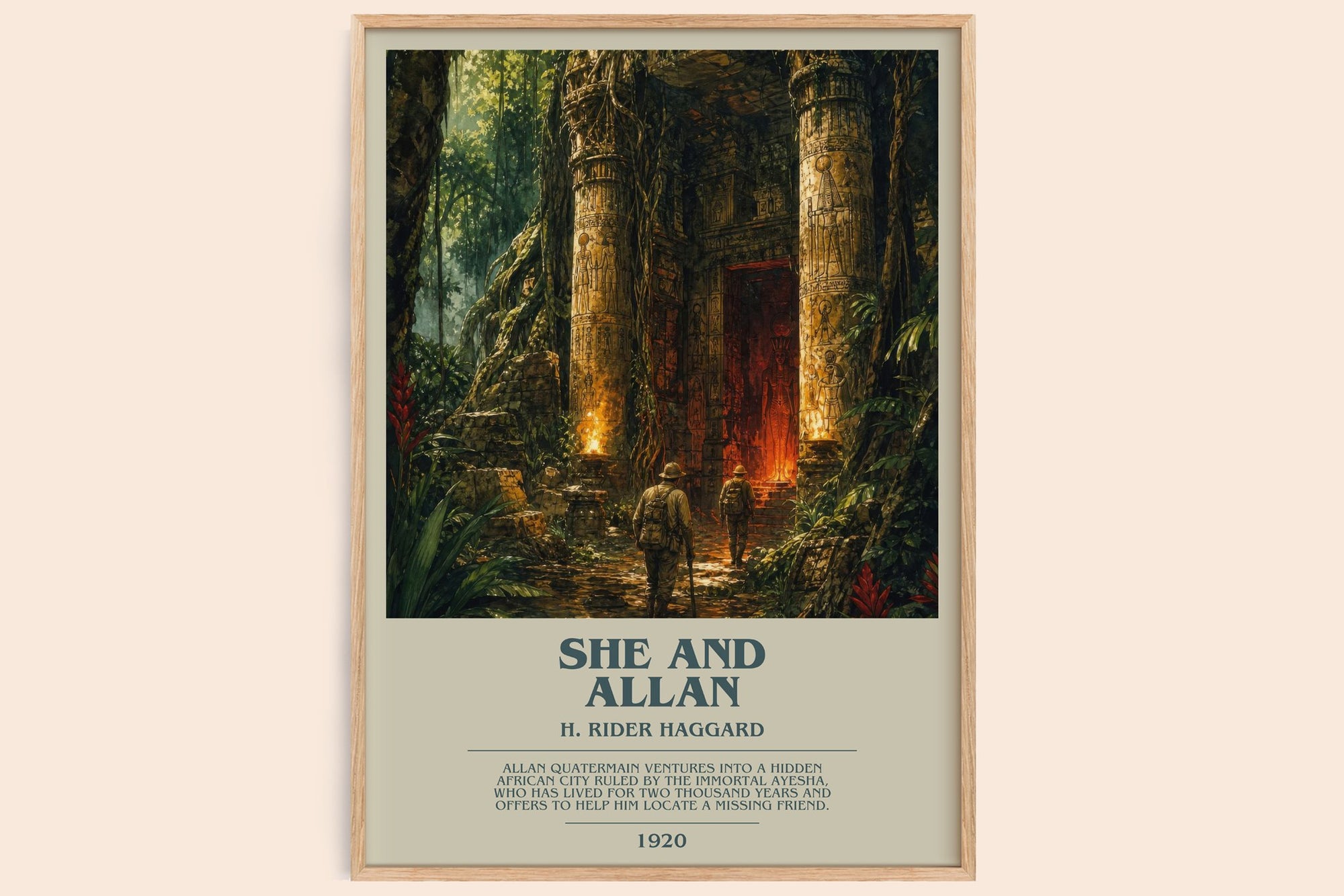 She And Allan bookish book poster by H. Rider Haggard – framed literary art print