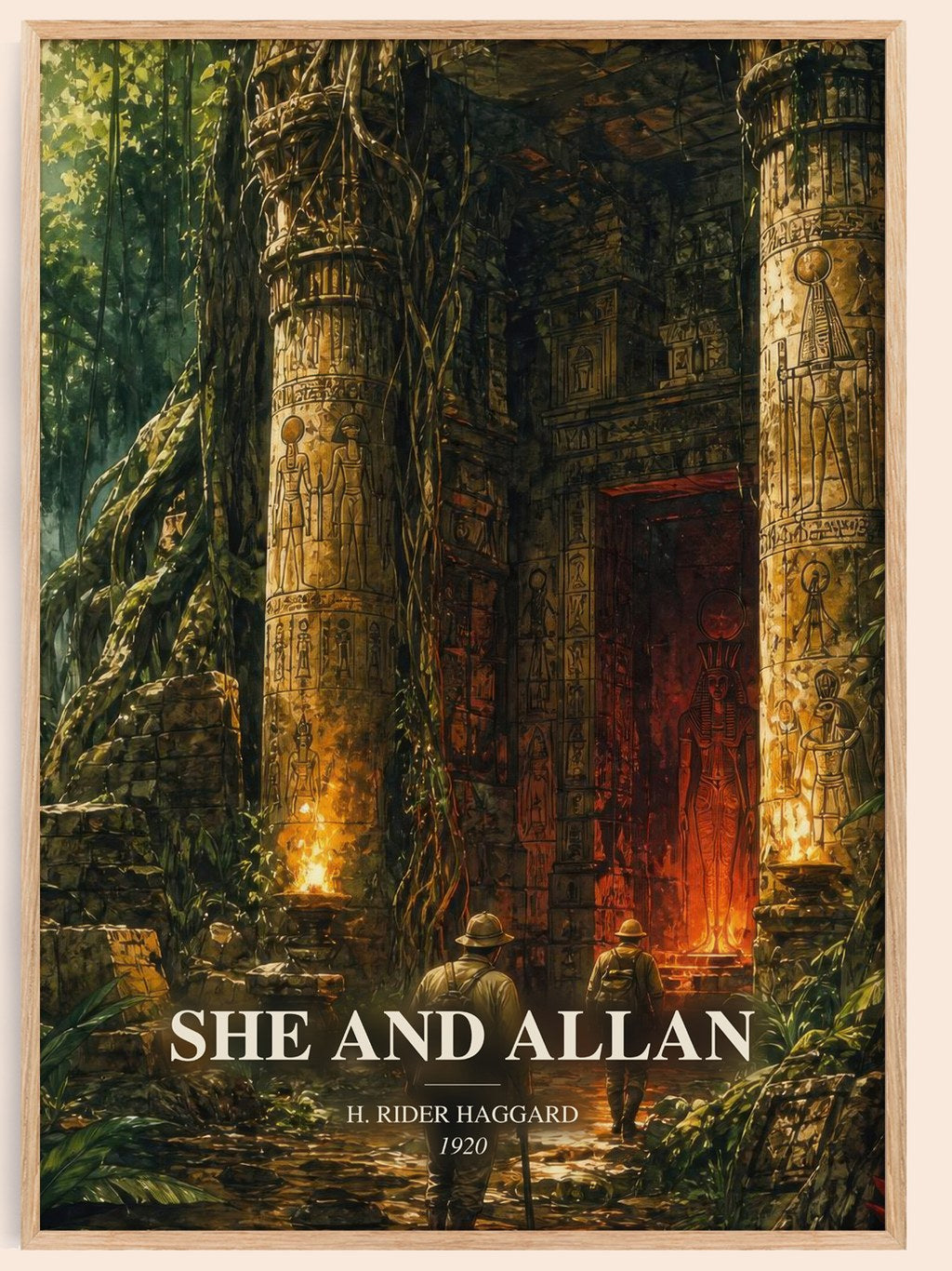 She And Allan watercolour book poster by H. Rider Haggard – framed literary art print