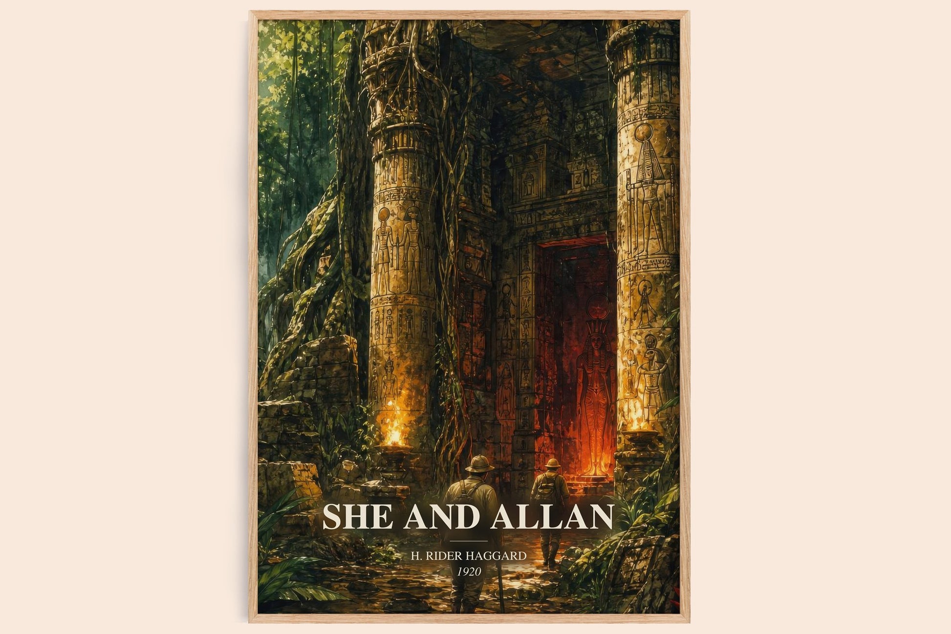 She And Allan watercolour book poster by H. Rider Haggard – framed literary art print