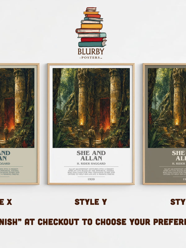 She And Allan bookish print in frame leaning in hallway – adventure wall art