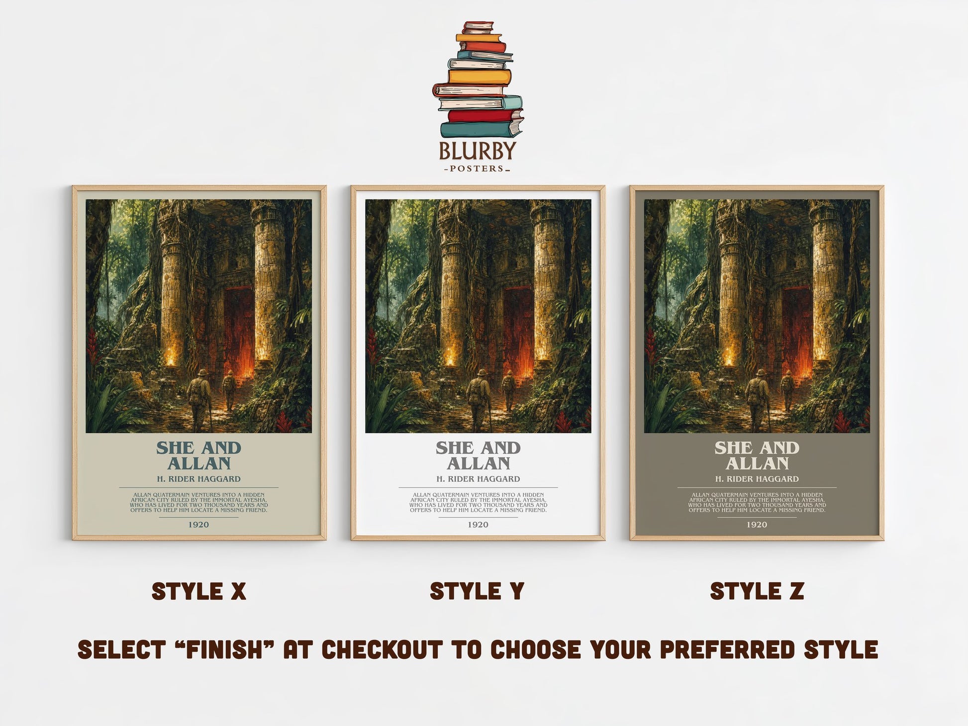 She And Allan bookish print in frame leaning in hallway – adventure wall art