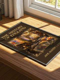 The History Of England Classic Book Art Print by Jane Austen – print on a sunlit desk