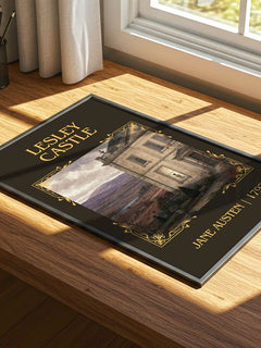 Lesley Castle Classic Book Art Print by Jane Austen – print on a sunlit desk