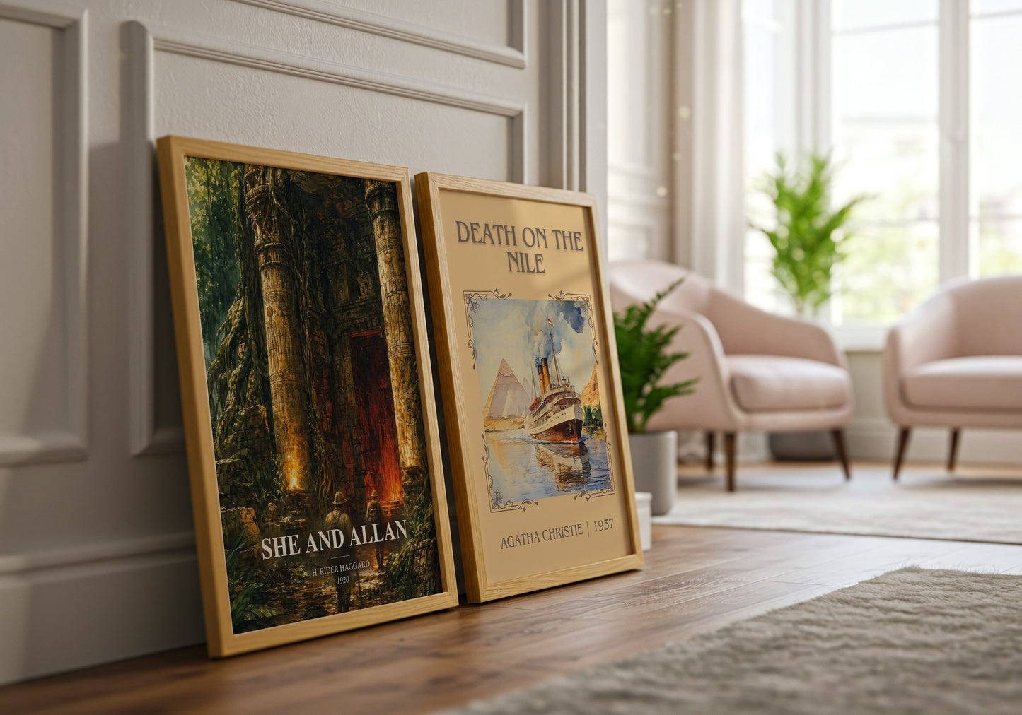 She And Allan watercolour print framed by window – literary home decor