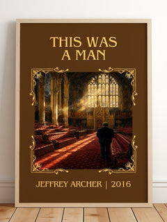 This Was A Man Classic Book Art Print by Jeffrey Archer – framed print leaning on a wooden floor