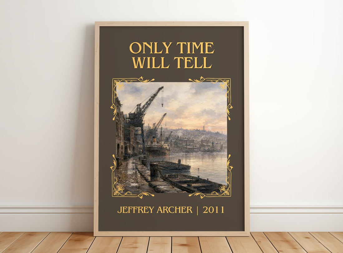 Only Time Will Tell Classic Book Art Print by Jeffrey Archer – framed print leaning on a wooden floor