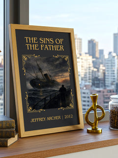 The Sins Of The Father Classic Book Art Print by Jeffrey Archer – framed print on a city-view windowsill