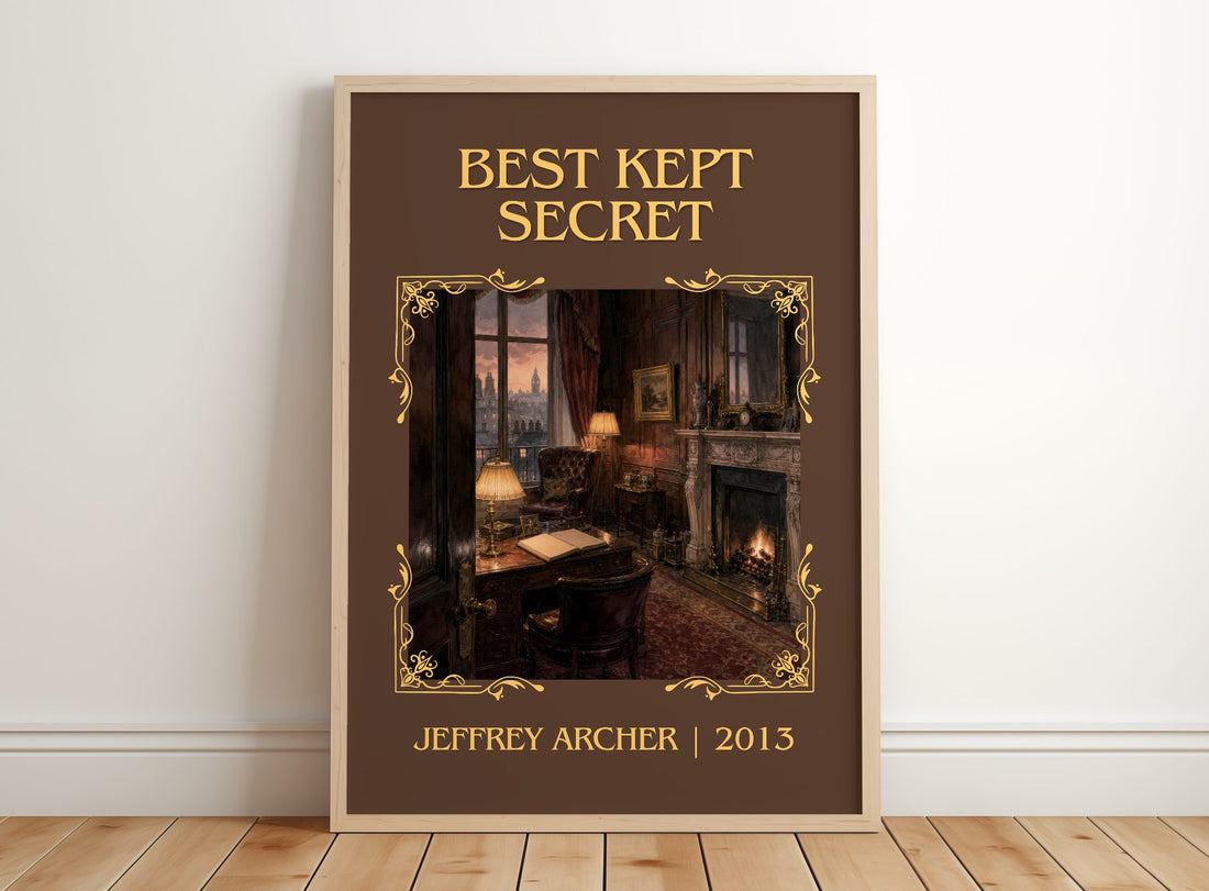 Best Kept Secret Classic Book Art Print by Jeffrey Archer – framed print leaning on a wooden floor