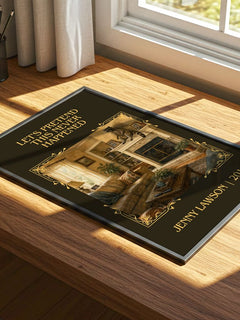 Let's Pretend This Never Happened Classic Book Art Print by J. Lawson – print on a sunlit desk
