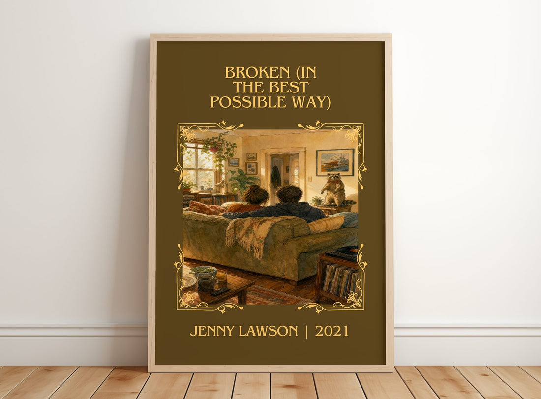 Broken (In The Best Possible Way) Classic Book Art Print by J. Lawson – framed print leaning on a wooden floor