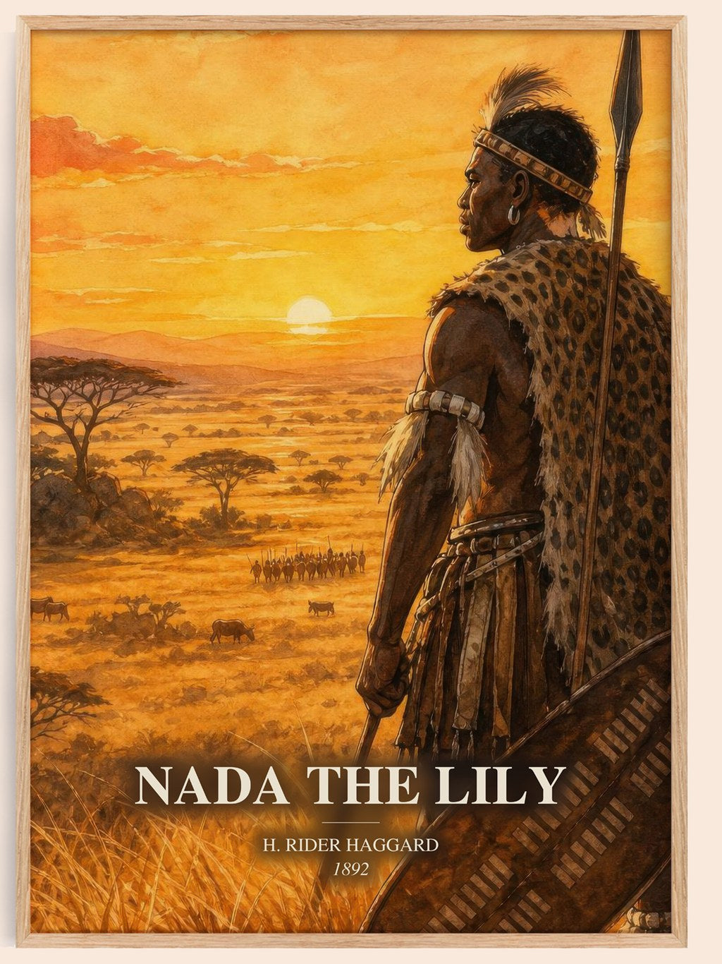 Nada The Lily watercolour book poster by H. Rider Haggard – framed literary art print
