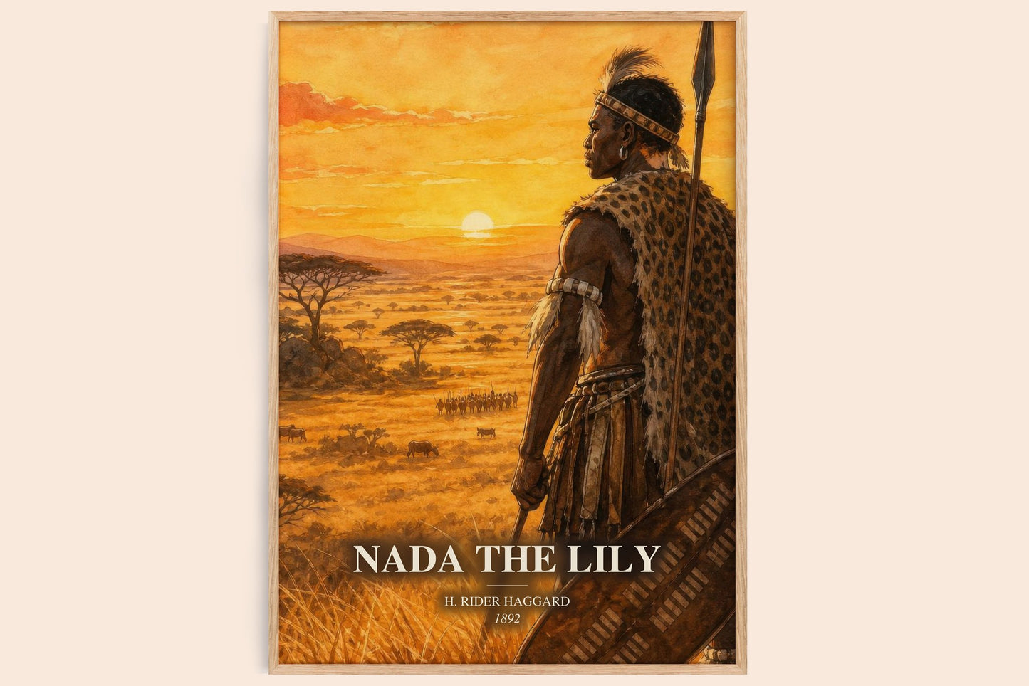 Nada The Lily watercolour book poster by H. Rider Haggard – framed literary art print